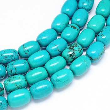 Natural Magnesite Barrel Bead Strands, Dyed & Heated, Turquoise, 12x8mm, Hole: 2mm, about 33pcs/strand, 15.75 inch