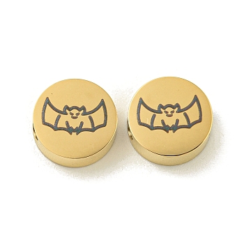 Halloween 304 Stainless Steel Beads, Real 18K Gold Plated, Flat Round, Bat, 8x3mm, Hole: 2mm