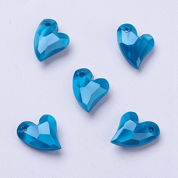 Acrylic Pendants, Imitation Pearl, Heart, Faceted, Dodger Blue, 11x9x4mm, Hole: 0.5mm