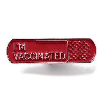 Medical Topics Word I'M VACCINATED Zinc Alloy Brooches, Enamel Pins, FireBrick, 12.5x44x1.5mm