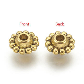 Tibetan Style Alloy Spacer Beads, Lead Free & Cadmium Free, Flower, Antique Golden Color, Size: about 9mm in diameter, 5mm thick, hole: 2mm