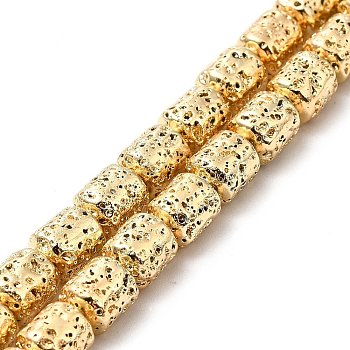 Electroplated Natural Lava Rock Beads Strands, Column, Light Gold Plated, 8x6.5mm, Hole: 1mm, about 50~51pcs/strand, 15.35~15.59 inch(39~39.6cm)