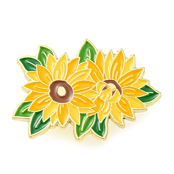 Flower Theme Enamel Pins, Golden Zinc Alloy Brooches for Backpack Clothes Women, Yellow, 22x30x1mm