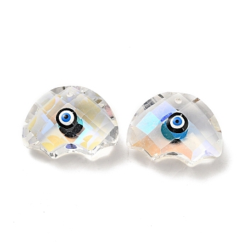 Transparent Glass Pendants, with Enamel, Faceted, Half Round with Evil Eye Pattern, Black, 21x29x14.5mm, Hole: 1.6mm