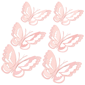 CREATCABIN 3Sets 3D Butterfly PVC Mirrors Wall Stickers, for Home Living Room Decoration, Salmon, 60~80x80~120x0.3mm, 3set
