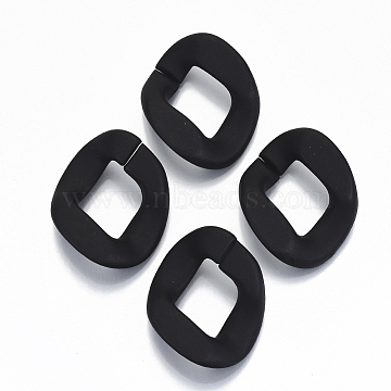 Opaque Spray Painted Acrylic Linking Rings, Quick Link Connectors, for Curb Chains Making, Frosted, Twist, Black, 40x32x10mm, Inner Diameter: 22x18mm(X-OACR-S021-63A-C01)