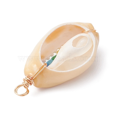 Natural Cowrie Shell Copper Wire Wrapped Pendants(PALLOY-JF02302)-3