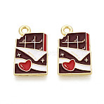 Valentine's Day Alloy Enamel Pendants, Chocolate Charms, Golden, Dark Red, 19.5x11x1mm, Hole: 1.8mm(ENAM-T023-20A)