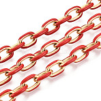 304 Stainless Steel Enamel Cable Chains, Oval, Unwelded, Ion Plating(IP), Golden, Red, 11x8x2mm(CHS-N008-07G-02)