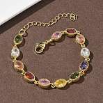 Oval Brass Pave Cubic Zirconia Link Chain Bracelets for Women, Rack Plating, Cadmium Free & Lead Free, Long-Lasting Plated, Golden, Mixed Color, 6.26 inch(15.9cm)(BJEW-P385-02G)