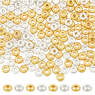 200Pcs 2 Colors Flat Round Brass Spacer Beads, Golden & Silver, 4x1.5mm, Hole: 1.5mm, 100pcs/color(KK-DC0003-64)