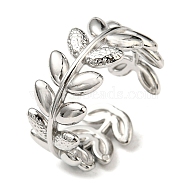 304 Stainless Steel Cuff Rings, Open Rings, Leaf Ring for Women, Stainless Steel Color, 9mm, Inner Diameter: 17.5mm(RJEW-E076-02P)