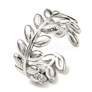 Non-Tarnish 304 Stainless Steel Cuff Rings, Open Rings, Leaf Ring for Women, Stainless Steel Color, 9mm, Inner Diameter: 17.5mm(RJEW-E076-02P)