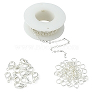 DIY Chain Bracelet Necklace Making Kit, Including Iron Cable Chains & Jump Rings, Zinc Alloy Lobster Claw Clasps, Silver, Chain: 3M/set(DIY-FS0003-66)