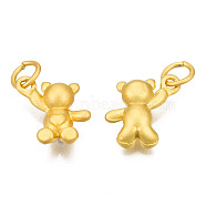 Alloy Charms, with Jump Rings, Matte Style, Cadmium Free & Lead Free, Bear, Matte Gold Color, 13.5x13.5x5mm, Jump Ring: 6x1mm, 4mm inner diameter(KK-N238-049)