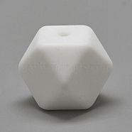 Food Grade Eco-Friendly Silicone Beads, Chewing Beads For Teethers, DIY Nursing Necklaces Making, Faceted Cube, White, 17x17x17mm, Hole: 2mm(SIL-Q009A-01)