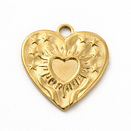 304 Stainless Steel Pendants, Heart with Star Charms, Golden, 17.5x17x1.5mm, Hole: 2.1mm(STAS-M305-11G)
