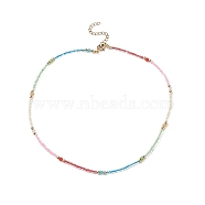 Glass & Brass Beaded Necklaces, Rainbow Color Bead Choker Necklace with 304 Stainless Steel Lobster Claw Clasps for Women, Colorful, 15-3/4 inch(40cm)(NJEW-JN04155)