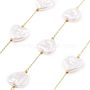 Ion Plating(IP) 304 Stainless Steel Paperclip Chains, Soldered, with ABS Imitation Pearl Beads, Real 18K Gold Plated, Real 18K Gold Plated, 14x14.5x5mm, about 16.40 Feet(5m)/Roll(CHS-P018-04K-G)