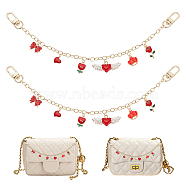 WADORN Valentine's Day Decorative Brass Bag Chain, Alloy Enamel Charm Short Purse Strap Extender Replacement, for Handbag Decoration, Golden, 32cm, 2pcs/box(FIND-WR0006-67)