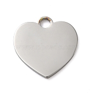 Non-Tarnish 304 Stainless Steel Pendants, Stamping Blank Tag, Heart Charm, Stainless Steel Color, 20x20x1.5mm, Hole: 3mm(STAS-K270-27B-P)