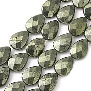 Natural Pyrite Beads Strands, Faceted Flat Teardrop, 17.5~18x13~13.5x6mm, Hole: 1.2mm, about 22pcs/strand, 15.08''(38.3cm)(G-D067-L04)