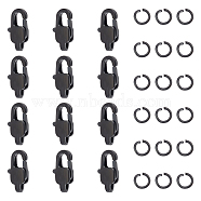 12Pcs Ion Plating(IP) 304 Stainless Steel Lobster Claw Clasps, 20Pcs Open Jump Rings, Electrophoresis Black, 11x5.5x3mm, Hole: 1x1.5mm(STAS-UN0040-75)