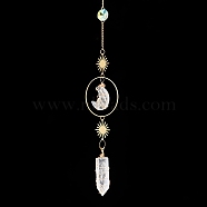 Natural Quartz Crystal Moon & Bullet Window Hanging Suncatchers, Metal Sun Pendant Decorations, Car Ornament, 350mm, Moon: 30mm, Bullet: 45mm(DJEW-PW0009-035A)