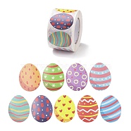 9 Patterns Easter Theme Self Adhesive Paper Sticker Rolls, Egg-Shaped Sticker Labels, Gift Tag Stickers, Stripe & Wave & Heart, Mixed Patterns, 38x30x0.1mm, 500pcs/roll(X1-DIY-C060-02B)