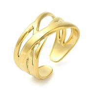 304 Stainless Steel Criss Cross Open Cuff Rings for Women, Real 18K Gold Plated, 10.5mm, Adjustable(RJEW-Z043-01K)