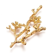 Electroplated Alloy Cabochon Rhinestone Settings, Branch with Flower, Real 18K Gold Plated, Fit For 3.5mm Rhinestone, 53x32x6mm(PALLOY-I176-10G)