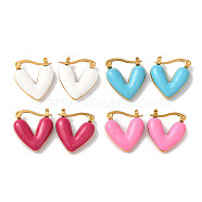 Heart Golden Ion Plating(IP) 304 Stainless Steel Hoop Earrings for Women, with Enamel, Mixed Color, 19x17mm(EJEW-L287-051G)