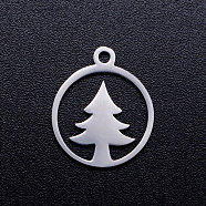 304 Stainless Steel Hollow Pendants, Ring with Christmas Tree, Stainless Steel Color, 15x13x1mm, Hole: 1.5mm(STAS-Q201-JN301-1)