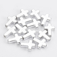 Plating Acrylic Beads, Cross, Silver Plated, 15.5x12x4mm, Hole: 2mm, about 1380pcs/500g(PACR-T001-09)