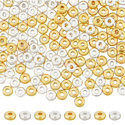 200Pcs 2 Colors Flat Round Brass Spacer Beads, Golden & Silver, 4x1.5mm, Hole: 1.5mm, 100pcs/color(KK-DC0003-64)