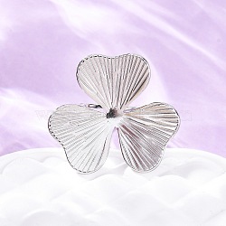 304 Stainless Steel Cuff Rings, Clover, Stainless Steel Color, 28x31mm, Inner Diameter: 17mm(RJEW-D306-19P)