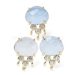 Brass Micro Pave Cubic Zirconia Stud Earring Findings with Natural Natural White Jade Imitation Aquamarine, Jellyfish, Facted, Rack Plating, 19.5x13mm, Hole: 1.8mm, Pin: 0.8x12.5mm(KK-Z096-05G-06)