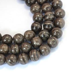 Natural Black Wood Lace Stone Round Bead Strands, 8~8.5mm, Hole: 1mm, about 47pcs/strand, 15.5 inch(G-E334-8mm-03)