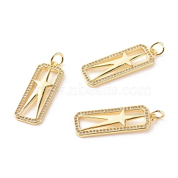 Brass Micro Pave Clear Cubic Zirconia Pendants, Cadmium Free & Lead Free, Rectangle with Star, Real 18K Gold Plated, 31x10x2mm, Hole: 3.5mm(ZIRC-P094-05G-RS)