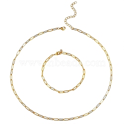 Brass Paperclip Chains Necklaces & Bracelets Sets, with Brass Lobster Claw Clasps and Iron Chain Extender, Golden, 18.7 inch(47.5cm), 8-1/8 inch(20.5cm)(sgSJEW-PH01378-03)