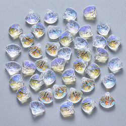 Transparent Spray Painted Glass Beads, Top Drilled Beads, AB Color Plated, Scallop Shape, Clear AB, 10x10.5x6mm, Hole: 1mm(GLAA-T016-05C)