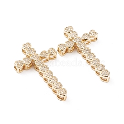 Brass Micro Pave Cubic Zirconia Slide Charms, Long-Lasting Plated, Cross, Real 18K Gold Plated, 42x24x5mm, Hole: 2x3mm(KK-F814-01G)