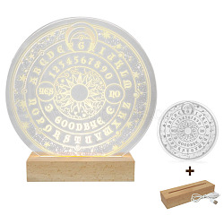 Acrylic Wiccan Vintage Metatrons Star Tabletop Decor Plate Night Light, with Wood Base USB Table Lamp Desk Bedroom Decor, Moon, 220x220mm(PW-WG63634-03)