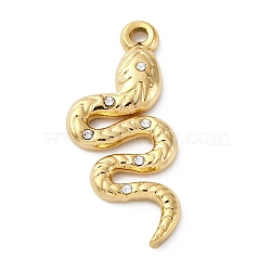 PVD Vacuum Plating 304 Stainless Steel Rhinestone Pendants, Real 18K Gold Plated, Snake, 30x13x2.5mm, Hole: 1.6mm(STAS-S163-22G)