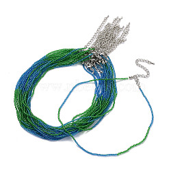 Faceted Rondelle Glass Beaded Necklace for Women, with Alloy Clasps, Royal Blue, 15.16~15.94 inch(38.5~40.5cm), 2mm(NJEW-M208-02K)