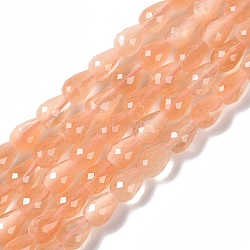 Cat Eye Beads Strands, Faceted, Teardrop, PeachPuff, 8x6mm, Hole: 0.9mm, about 45pcs/strand, 14.76~14.96 inch(37.5~38cm)(CE-N014-02C-05)