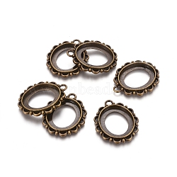 Tibetan Style Alloy Open Back Pendant Cabochons Settings, Cadmium Free & Nickel Free & Lead Free, Flower, Antique Bronze, Oval Tray: 22x19mm, 32.5x27x3mm, Hole: 2.5mm(EA416Y-AB)