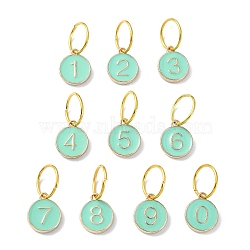 Alloy Enamel Pendant Decorations, Flat Round, Aquamarine, 24mm, 10pcs/set(HJEW-JM01781)