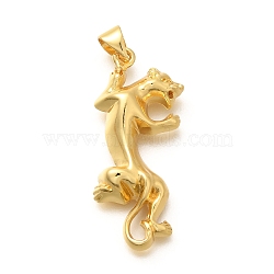 Rack Plating Brass Pendants, Long-Lasting Plated, Lead Free & Cadmium Free, Leopard Charms, Real 18K Gold Plated, 33.5x14.5x5mm, Hole: 5x3mm(KK-L226-022G)