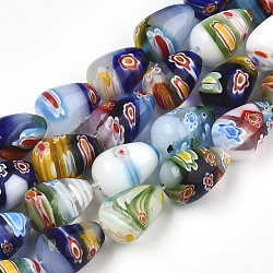 Handmade Millefiori Glass Beads Strands, White Porcelain, teardrop, Colorful, about 14mm long, 10mm wide, hole: 1.5mm, 28pcs/strand(X-LK06Y)